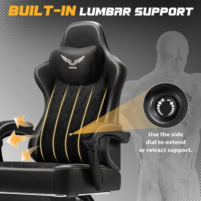 Alt view image 4 of 7 - Big and Tall Gaming Chair with Adjustable Lumbar Support, Breathable Fabric Ergonomic Computer Office Chair, High-Back Reclining Video Game Chair with Footrest for Adults (Black)