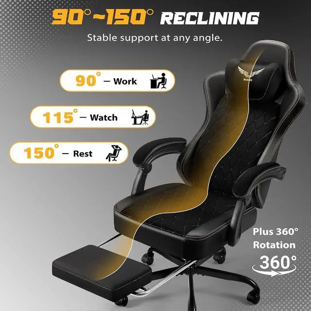 Alt view image 5 of 7 - Big and Tall Gaming Chair with Adjustable Lumbar Support, Breathable Fabric Ergonomic Computer Office Chair, High-Back Reclining Video Game Chair with Footrest for Adults (Black)