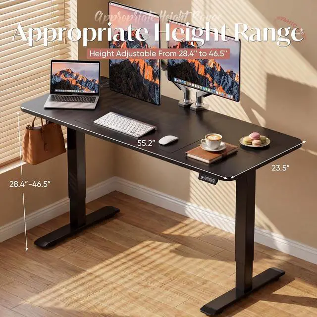 Alt view image 3 of 7 - Standing Desk Electric Adjustable Desk Large 55 x 24 Sit Stand Up Desk Home Office Computer Desk Memory Preset with T-Shaped Metal Bracket, Black
