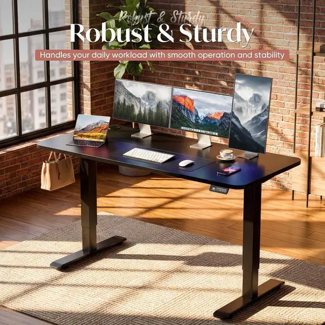 Alt view image 4 of 7 - Standing Desk Electric Adjustable Desk Large 55 x 24 Sit Stand Up Desk Home Office Computer Desk Memory Preset with T-Shaped Metal Bracket, Black