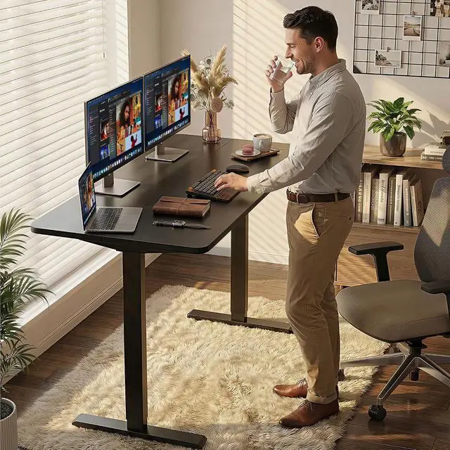 Alt view image 6 of 7 - Standing Desk Electric Adjustable Desk Large 55 x 24 Sit Stand Up Desk Home Office Computer Desk Memory Preset with T-Shaped Metal Bracket, Black