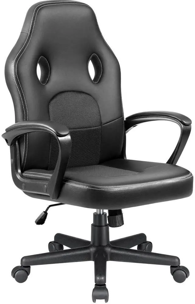 Main image of High Back Leather Gaming Chair, 300LBS, Swivel Task Chair with Arms (Black)