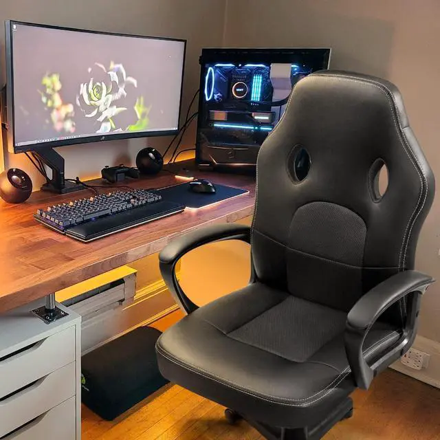 Alt view image 2 of 7 - High Back Leather Gaming Chair, 300LBS, Swivel Task Chair with Arms (Black)