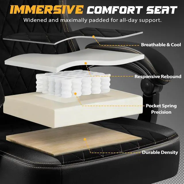 Alt view image 7 of 7 - Big and Tall Gaming Chair with Adjustable Lumbar Support, Breathable Fabric Ergonomic Computer Office Chair, High-Back Reclining Video Game Chair with Footrest for Adults (Black)