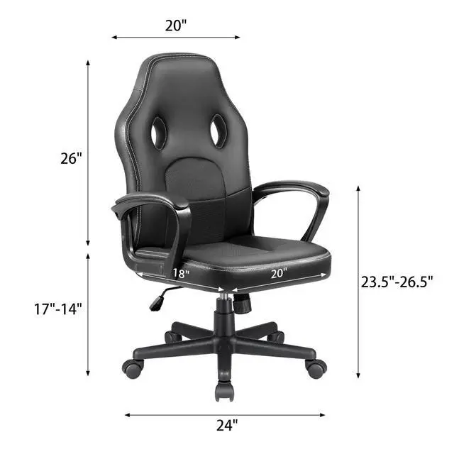 Alt view image 3 of 7 - High Back Leather Gaming Chair, 300LBS, Swivel Task Chair with Arms (Black)