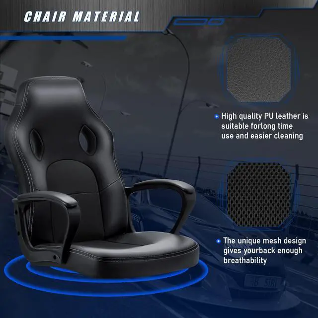 Alt view image 7 of 7 - High Back Leather Gaming Chair, 300LBS, Swivel Task Chair with Arms (Black)