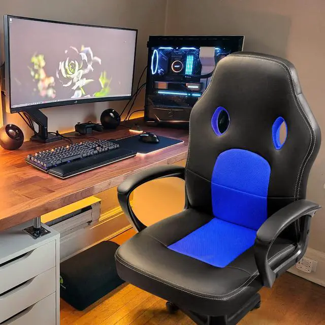 Alt view image 2 of 7 - Office Exectuive Chair High Back Leather Gaming Chair Managerial Home Desk Chair Height Adjustable Computer Chair Racing Style Ergonomic Swivel Task Chair with Arms (Blue)