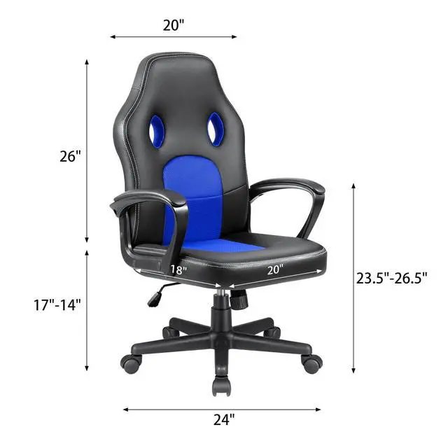 Alt view image 3 of 7 - Office Exectuive Chair High Back Leather Gaming Chair Managerial Home Desk Chair Height Adjustable Computer Chair Racing Style Ergonomic Swivel Task Chair with Arms (Blue)