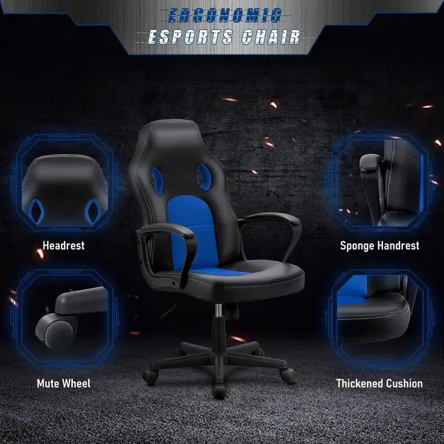 Alt view image 4 of 7 - Office Exectuive Chair High Back Leather Gaming Chair Managerial Home Desk Chair Height Adjustable Computer Chair Racing Style Ergonomic Swivel Task Chair with Arms (Blue)