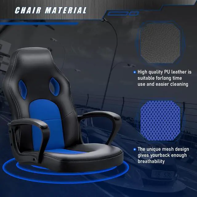 Alt view image 6 of 7 - Office Exectuive Chair High Back Leather Gaming Chair Managerial Home Desk Chair Height Adjustable Computer Chair Racing Style Ergonomic Swivel Task Chair with Arms (Blue)