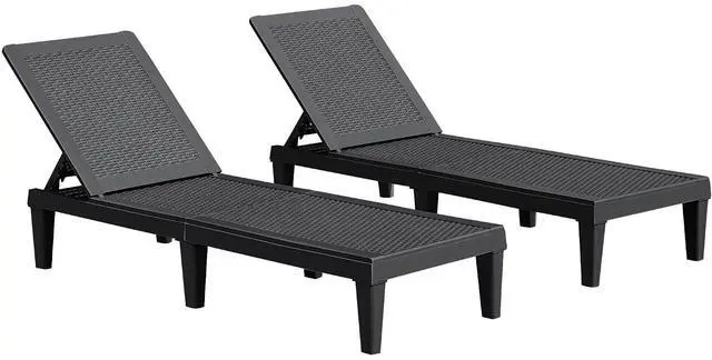 Main image of Patio Chaise Lounge Chair Set of 2 Outdoor PE Waterproof Adjustable Easy Assembly Lounge Chairs for Outside Pool Garden Deck Beach (Black, Set of 2)