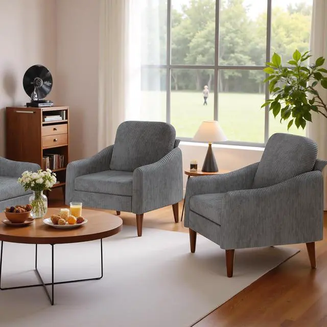 Alt view image 6 of 7 - Corduroy Fabric Club Chair, Accent Barrel Chair, Furry Sherpa Elegant Armchair with Cozy Soft Padded, Suitable for Reception Room Bedroom Living Room Office (Gray)