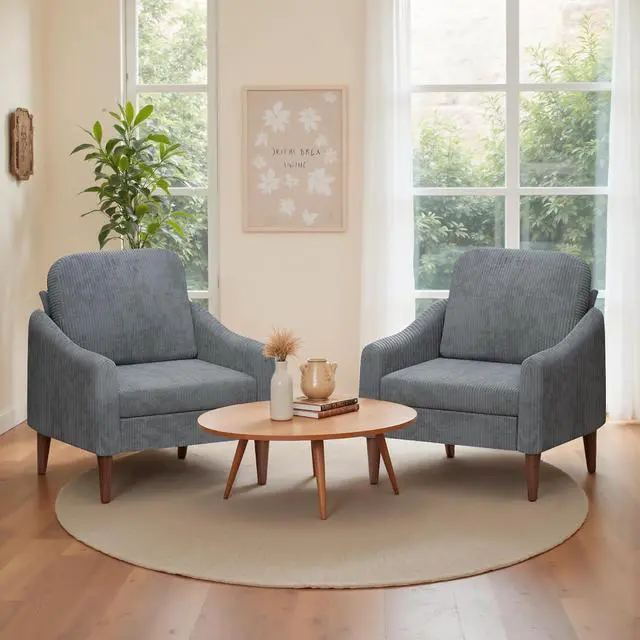 Alt view image 7 of 7 - Corduroy Fabric Club Chair, Accent Barrel Chair, Furry Sherpa Elegant Armchair with Cozy Soft Padded, Suitable for Reception Room Bedroom Living Room Office (Gray)