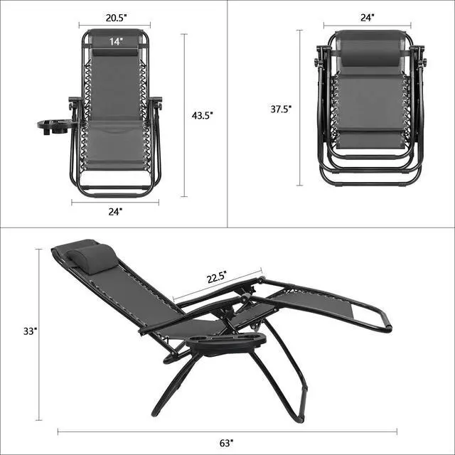 Alt view image 2 of 7 - Patio Zero Gravity Chair Outdoor Free Folding Adjustable Chaise Lounge Chairs Beach Pool Side Using Reclining with Pillow Set of 2 (Black)