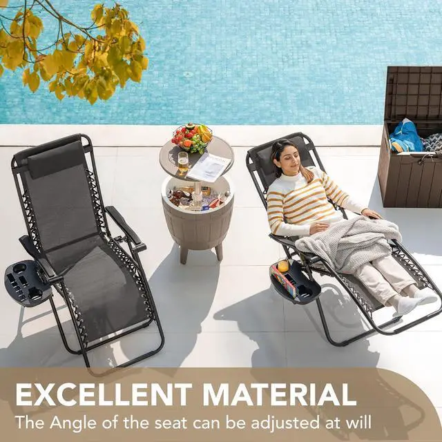 Alt view image 4 of 7 - Patio Zero Gravity Chair Outdoor Free Folding Adjustable Chaise Lounge Chairs Beach Pool Side Using Reclining with Pillow Set of 2 (Black)