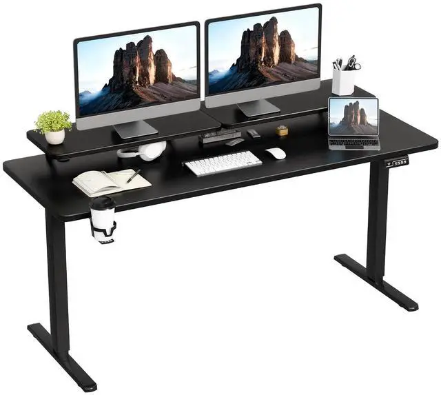 Main image of Electric Standing Desk, Adjustable Height Desk 63 x 24 Inch with Monitor Stand, Home Office Computer Desk (Black)