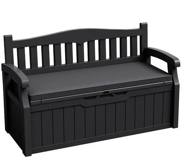 Main image of 80 Gallon Resin Outdoor Storage Bench with Cushion, Large Deck Box with Armrest, Lockable&Waterproof for Garden, Home, Patio, Pools (Black, 80 Gallon)