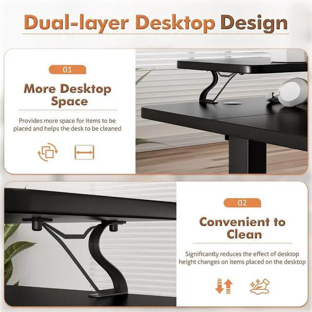Alt view image 6 of 7 - Electric Standing Desk, Adjustable Height Desk 47 x 24 Inch with Monitor Stand, Home Office Computer Desk (Black)