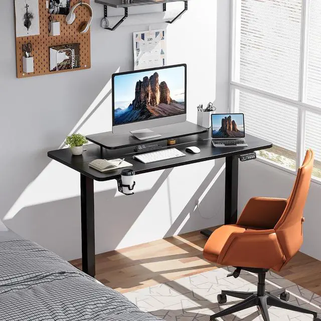 Alt view image 2 of 7 - Electric Standing Desk, Adjustable Height Desk 47 x 24 Inch with Monitor Stand, Home Office Computer Desk (Black)