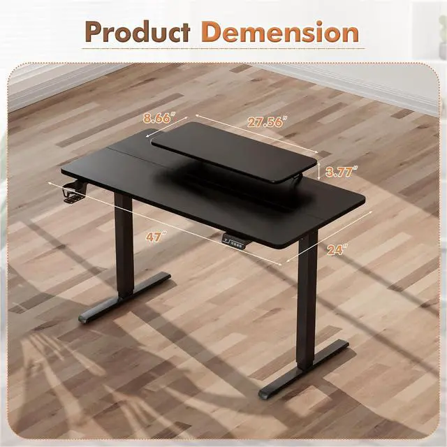 Alt view image 3 of 7 - Electric Standing Desk, Adjustable Height Desk 47 x 24 Inch with Monitor Stand, Home Office Computer Desk (Black)
