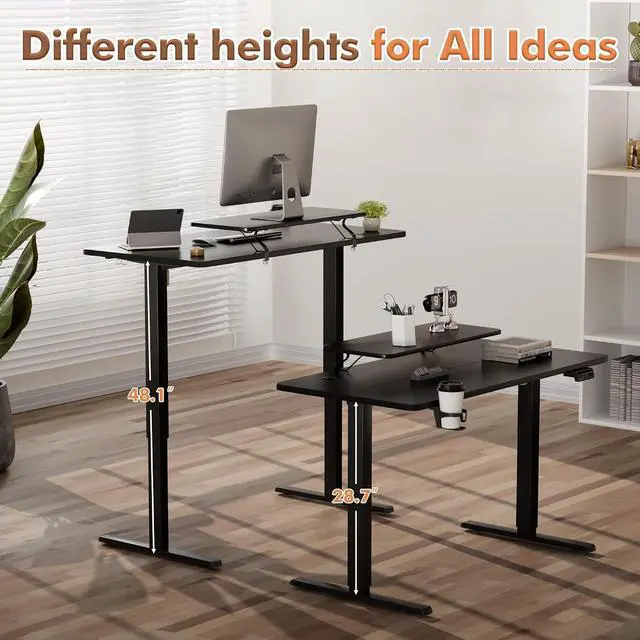 Alt view image 4 of 7 - Electric Standing Desk, Adjustable Height Desk 47 x 24 Inch with Monitor Stand, Home Office Computer Desk (Black)