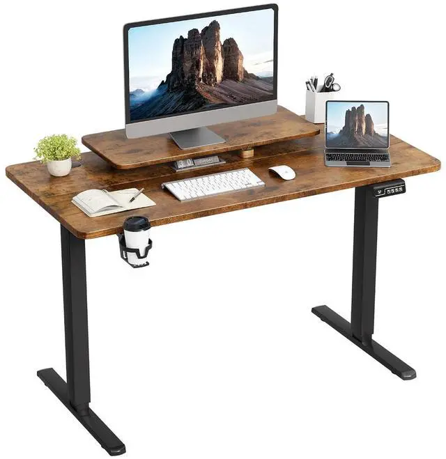 Main image of Electric Standing Desk, Adjustable Height Desk 47 x 24 Inch with Monitor Stand, Home Office Computer Desk (Rustic Brown)