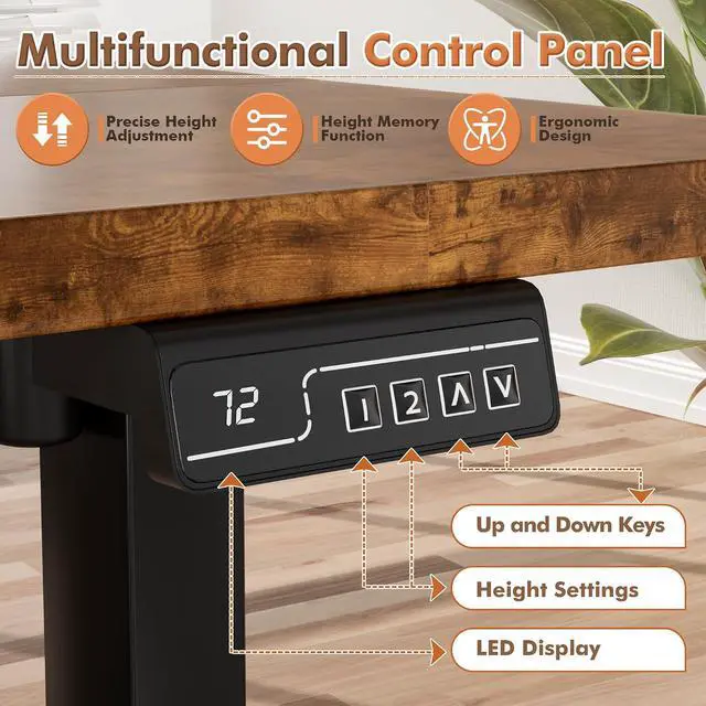 Alt view image 5 of 7 - Electric Standing Desk, Adjustable Height Desk 47 x 24 Inch with Monitor Stand, Home Office Computer Desk (Rustic Brown)