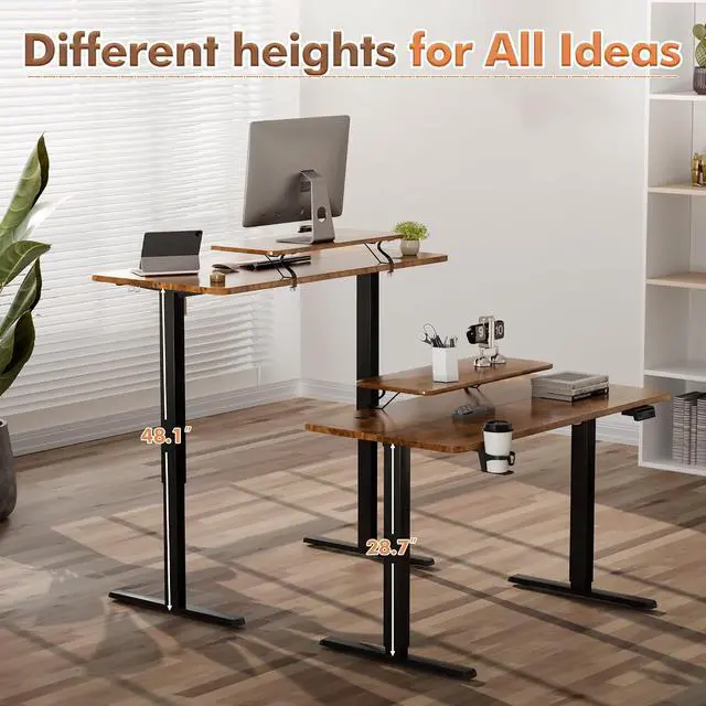 Alt view image 4 of 7 - Electric Standing Desk, Adjustable Height Desk 47 x 24 Inch with Monitor Stand, Home Office Computer Desk (Rustic Brown)