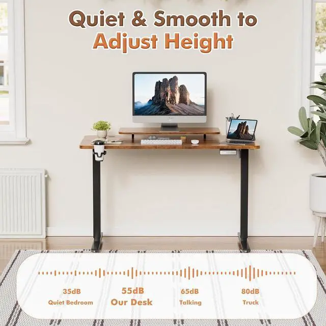 Alt view image 6 of 7 - Electric Standing Desk, Adjustable Height Desk 47 x 24 Inch with Monitor Stand, Home Office Computer Desk (Rustic Brown)