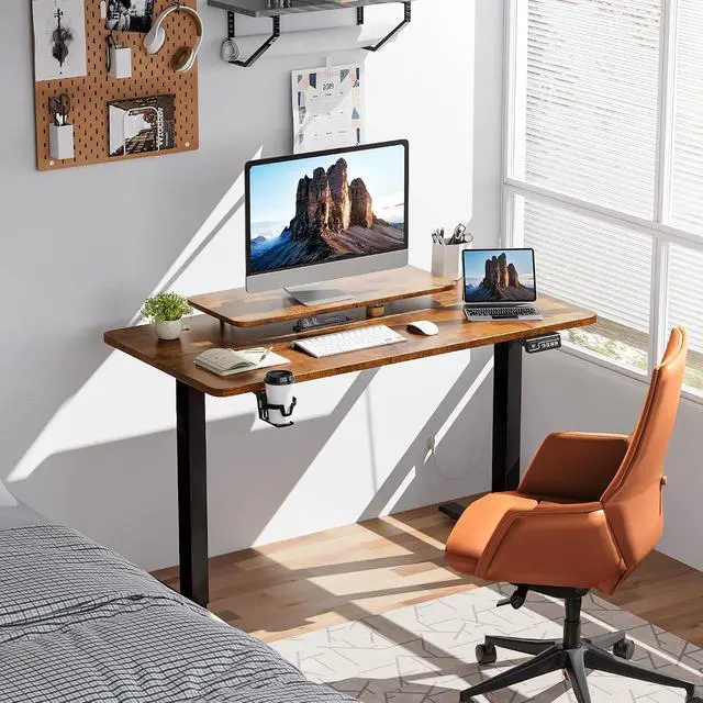Alt view image 7 of 7 - Electric Standing Desk, Adjustable Height Desk 47 x 24 Inch with Monitor Stand, Home Office Computer Desk (Rustic Brown)