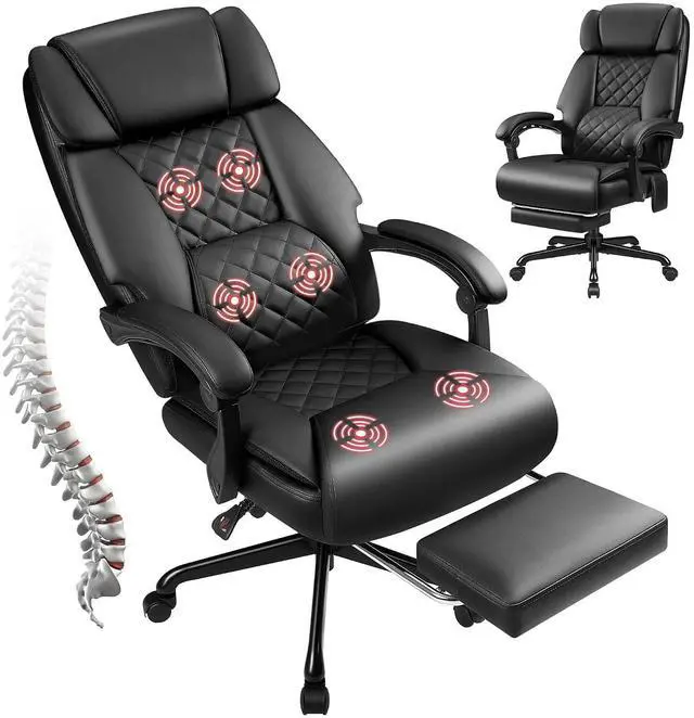 Main image of Massage Office Chair with 6 Point Vibration and Heat, Ergonomic Executive Home Office Desk Chair with Foot Rest, High Back 400LBS Leather Computer Chair for Home Office (Black)