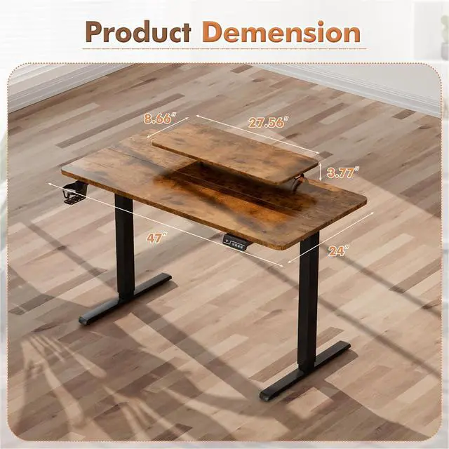 Alt view image 3 of 7 - Electric Standing Desk, Adjustable Height Desk 47 x 24 Inch with Monitor Stand, Home Office Computer Desk (Rustic Brown)