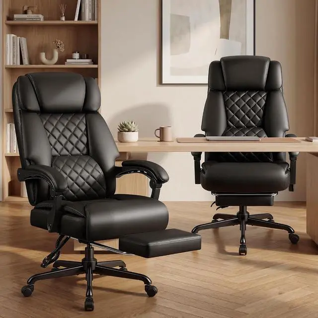 Alt view image 7 of 7 - Massage Office Chair with 6 Point Vibration and Heat, Ergonomic Executive Home Office Desk Chair with Foot Rest, High Back 400LBS Leather Computer Chair for Home Office (Black)
