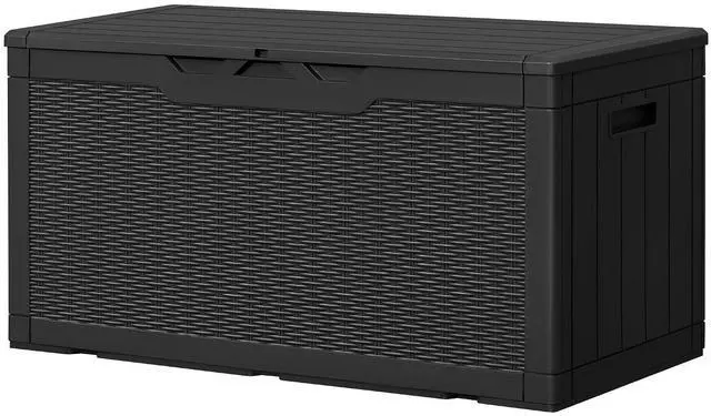 Main image of 100 Gallon Deck Box Large Resin Waterproof Outdoor Storage Box with Padlock and Built-in Handles Storage Container for Cushions, Toys and Garden Tools (Black)