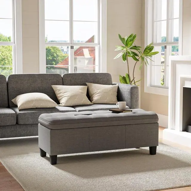 Main image of 47 Inches Storage Ottoman with Legs, End of Bed Storage Bench, Foot Rest for Couch, for Living Room, Bedroom, Entryway, 17.3" D x 47.2" W x 18.5" H, Easy Assembly (Light Gray)