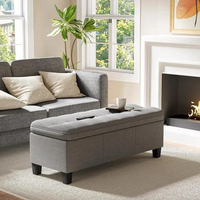Alt view image 7 of 7 - 47 Inches Storage Ottoman with Legs, End of Bed Storage Bench, Foot Rest for Couch, for Living Room, Bedroom, Entryway, 17.3" D x 47.2" W x 18.5" H, Easy Assembly (Light Gray)
