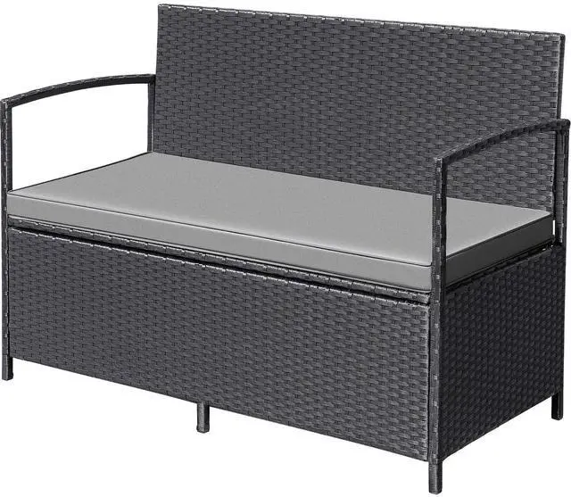 Main image of Patio Loveseat Wicker Outdoor Furniture, All Weather Rattan Conversation Bench Chair with Large Storage Capacity and Cushions for Backyard, Outside Patio Porch (Black)