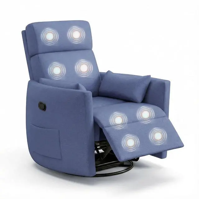 Main image of 360° Swivel Recliner Chair, Comfy Loop Yarn Fabric Nursery Rocking Chair with Vibration Massage, Manual Glider Nursing Chair with Side Pockets and 2 Pillows for Living Room Nursery (Blue)