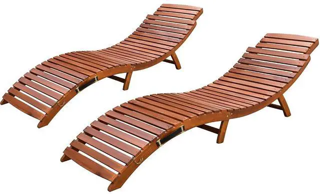 Main image of Patio Chaise Pool Lounge Outdoor Folding Wooden Lounge Chair for Outside Waterproof Lounge Chair (2 Piece)