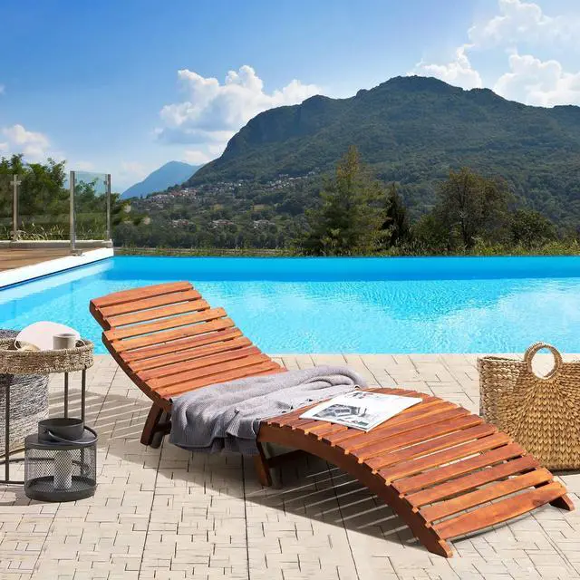 Alt view image 6 of 7 - Patio Chaise Pool Lounge Outdoor Folding Wooden Lounge Chair for Outside Waterproof Lounge Chair (2 Piece)