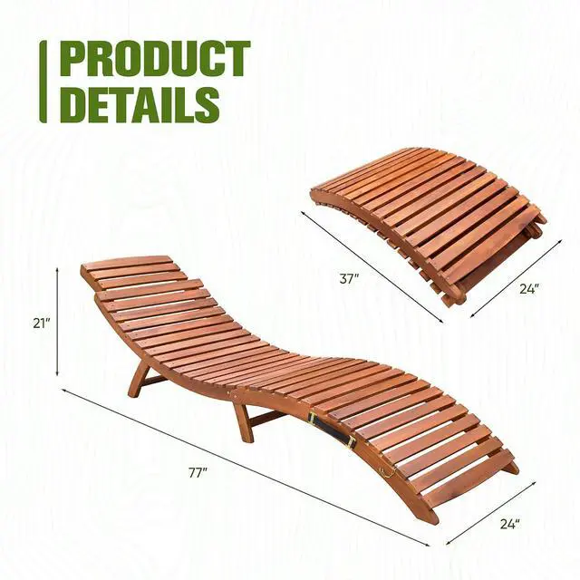 Alt view image 3 of 7 - Patio Chaise Pool Lounge Outdoor Folding Wooden Lounge Chair for Outside Waterproof Lounge Chair (2 Piece)