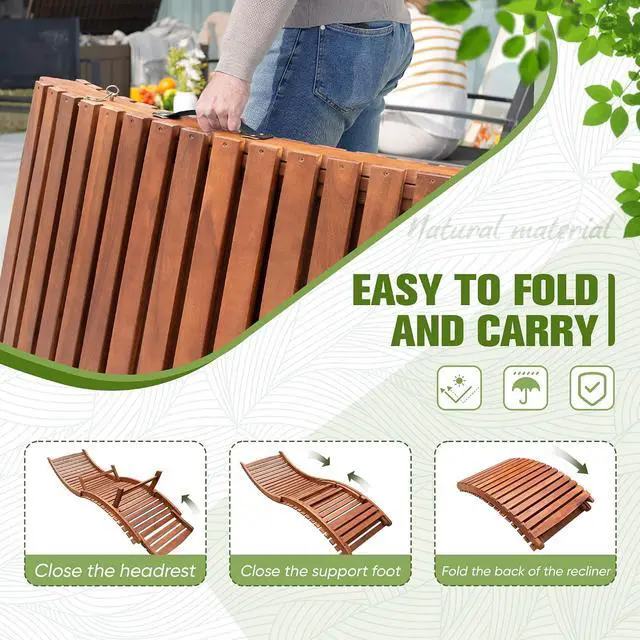 Alt view image 5 of 7 - Patio Chaise Pool Lounge Outdoor Folding Wooden Lounge Chair for Outside Waterproof Lounge Chair (2 Piece)