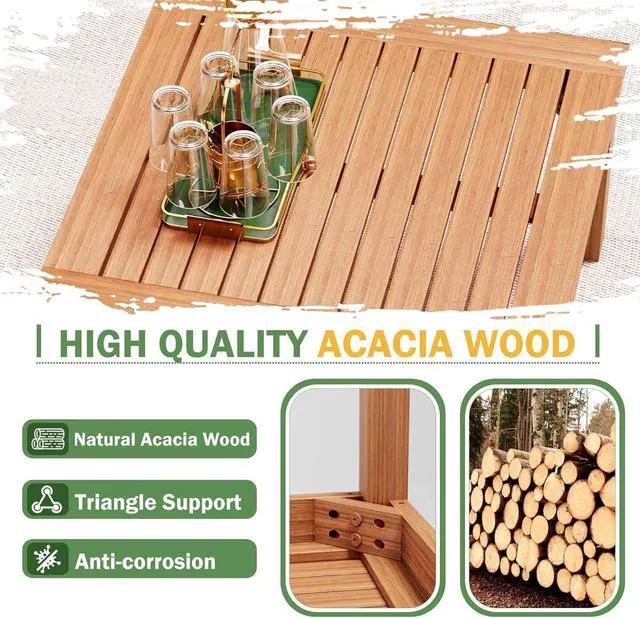 Alt view image 4 of 7 - 5 Pieces Acacia Wood Outdoor Sectional Sofa Set with Coffee Table, Outdoor L-Shaped Couch with All-Weather Cushion for Patio