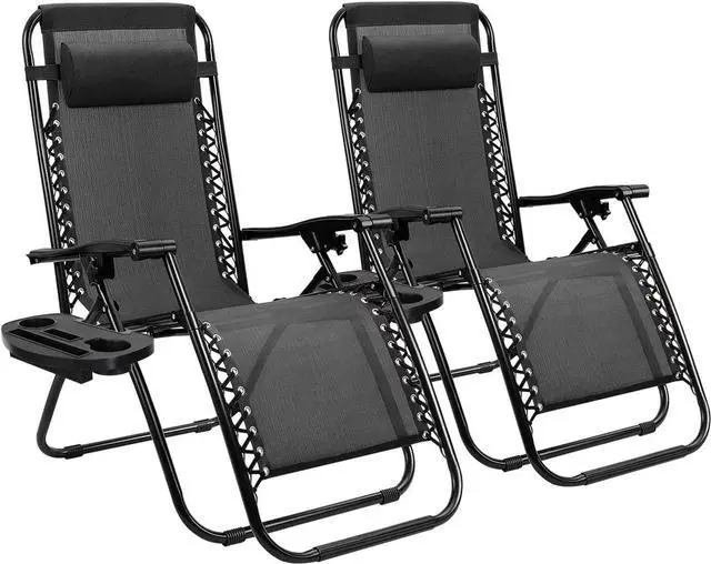 Main image of Patio Zero Gravity Chair Outdoor Folding Lounge Chair Recliners Adjustable Lawn Lounge Chair with Pillow for Poolside, Yard and Camping (Black)