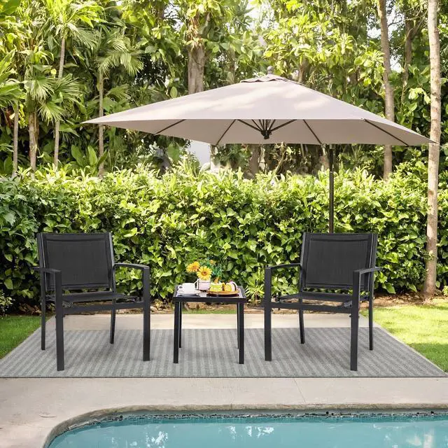 Alt view image 6 of 7 - 3 Pieces Patio Furniture Set Outdoor Textilene Patio Chair Set of 2 with Table Modern Conversation Porch Set for Yard, Garden, Porch and Poolside (Black)