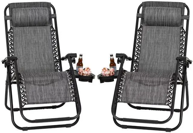Main image of Zero Gravity Chair Set of 2 Patio Outdoor Adjustable Reclining Folding Chair Lawn Lounge Chair for Deck Beach Yard and Beach with Pillows