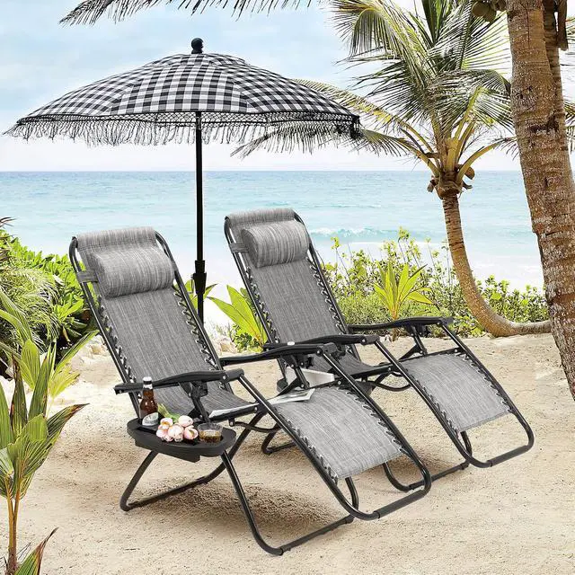 Alt view image 2 of 7 - Zero Gravity Chair Set of 2 Patio Outdoor Adjustable Reclining Folding Chair Lawn Lounge Chair for Deck Beach Yard and Beach with Pillows
