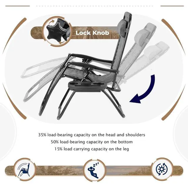 Alt view image 7 of 7 - Zero Gravity Chair Set of 2 Patio Outdoor Adjustable Reclining Folding Chair Lawn Lounge Chair for Deck Beach Yard and Beach with Pillows