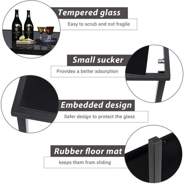 Alt view image 4 of 7 - 4 Pieces Patio Furniture Set Modern Conversation Set Outdoor Garden Patio Bistro Set with Glass Coffee Table for Home, Porch, Lawn (Black)