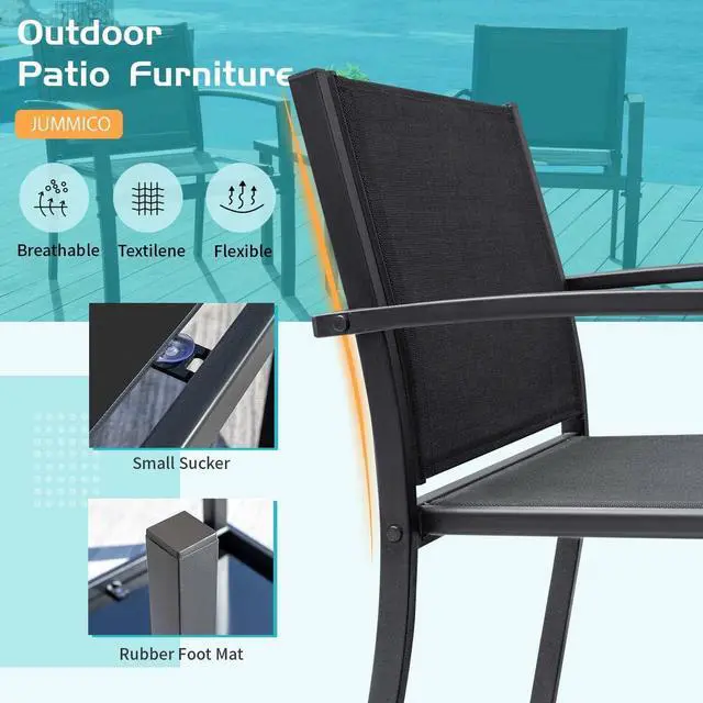 Alt view image 3 of 6 - 3 Pieces Patio Furniture Set Outdoor Textilene Patio Chairs with Coffee Table Modern Patio Conversation Bistro Set for Lawn, Garden, Balcony, Poolside and Porch (Black)